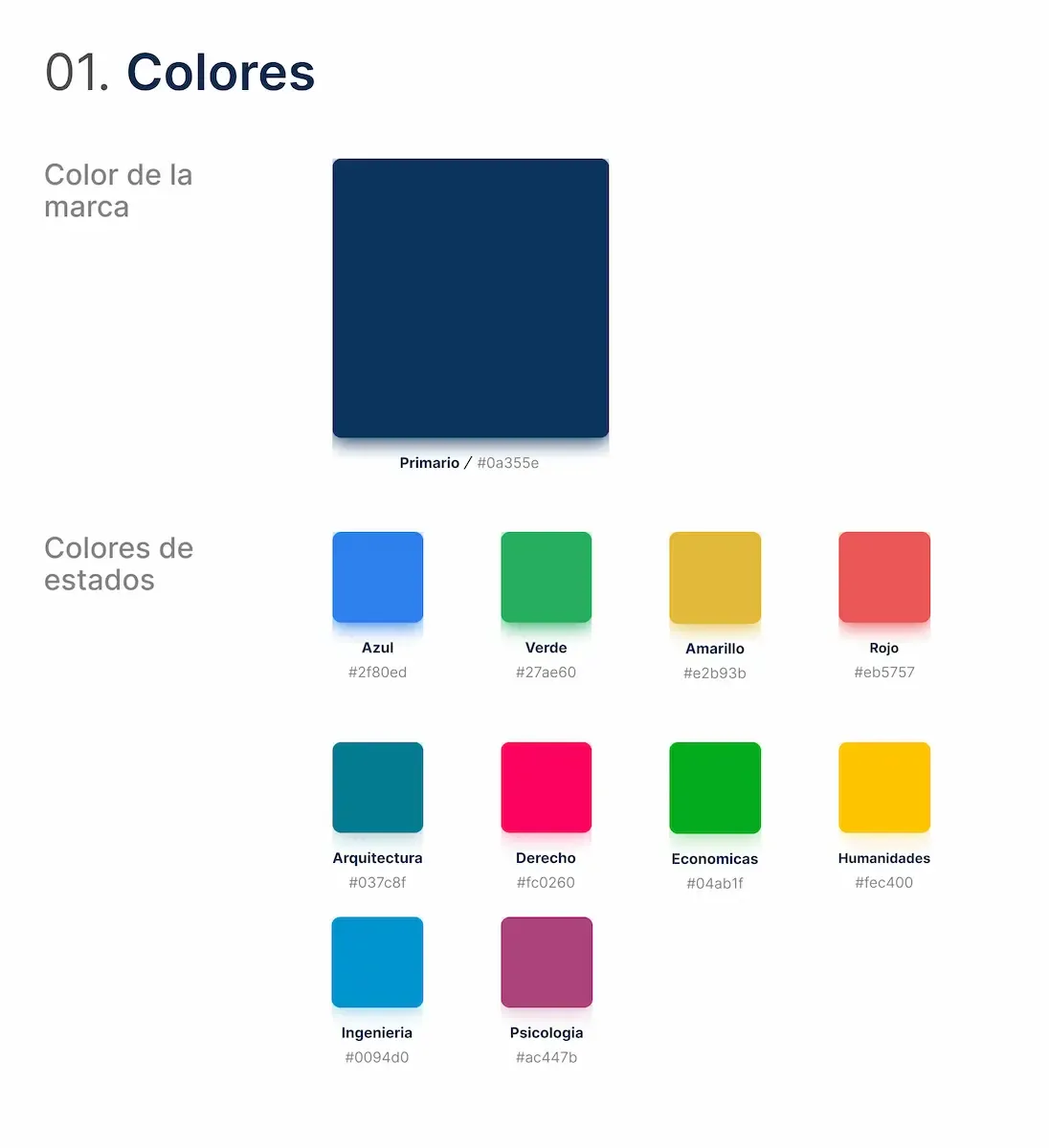 Paleta de colores definida para el proyecto Universidad Atlántida