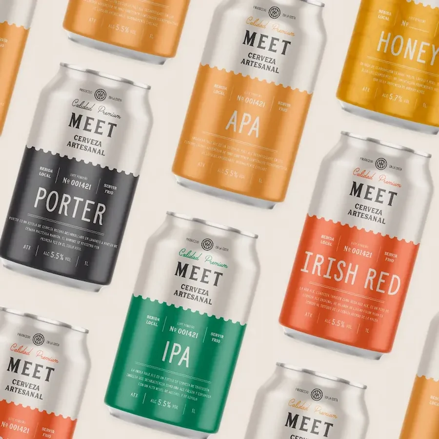 Composición de elementos del diseño de branding para marca Cerveza Meet