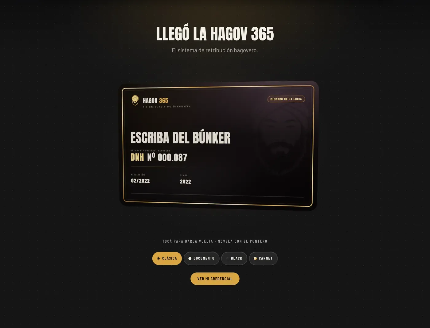 Frente de la credencial 3D con el selector de diseños