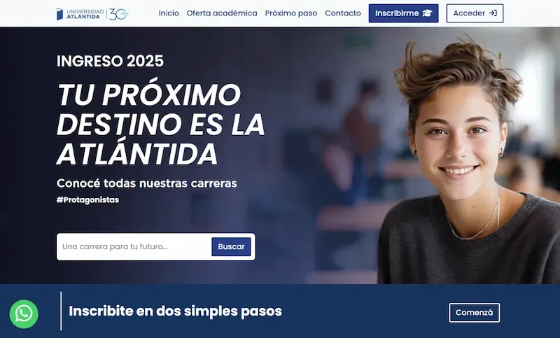 Portada del sistema web de inscripción de la Universidad Atlántida