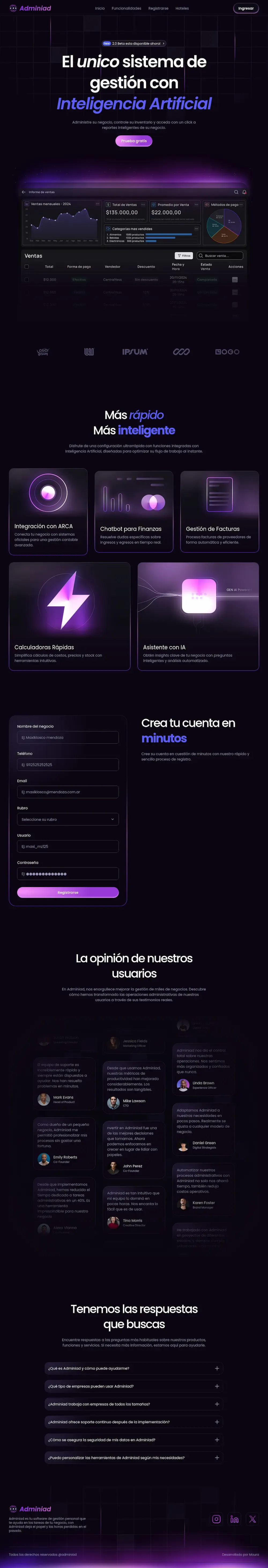 Diseño completo de la página de inicio en versión desktop