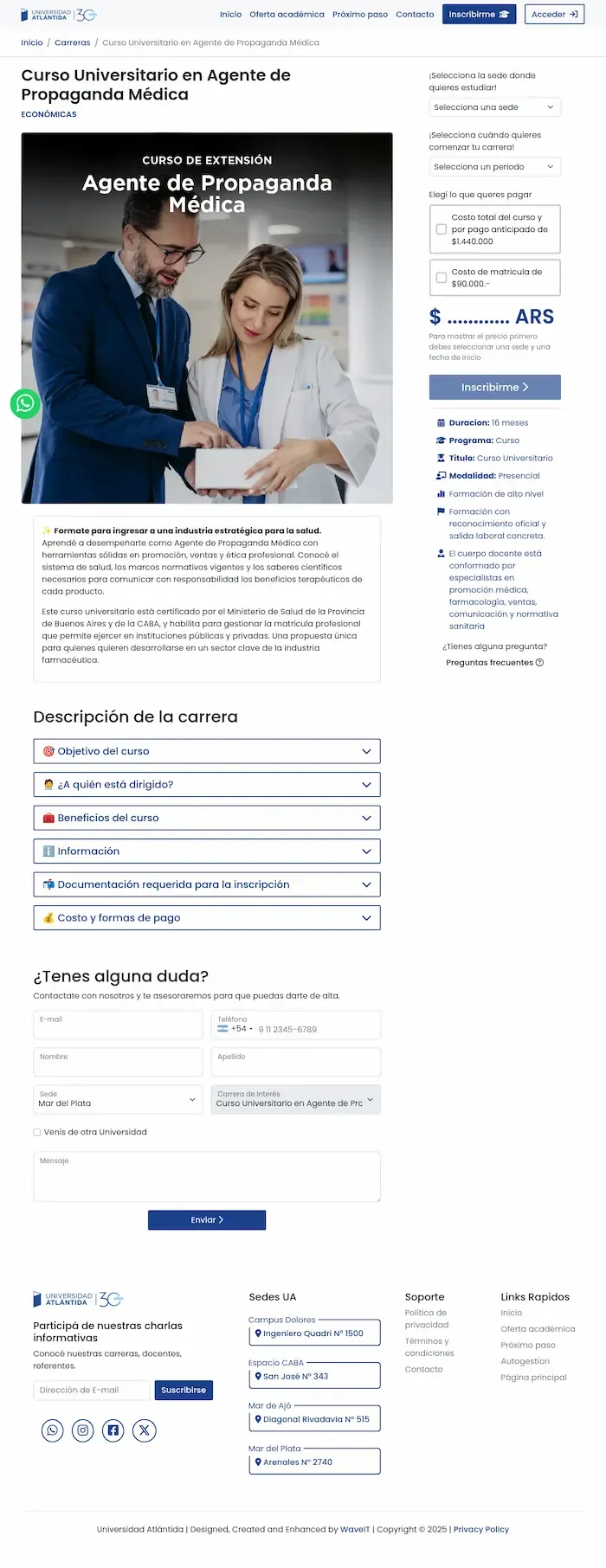 Versión final de una carrera específica del sitio