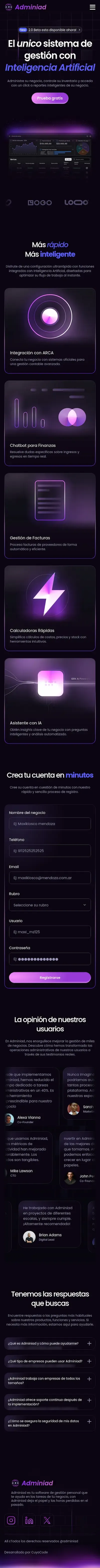 Diseño completo de la página de inicio en versión mobile