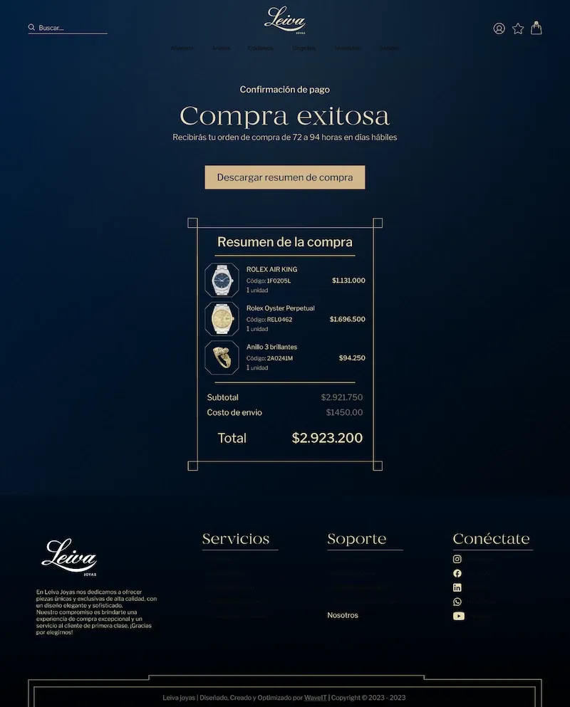 Pagina de Compra exitosa