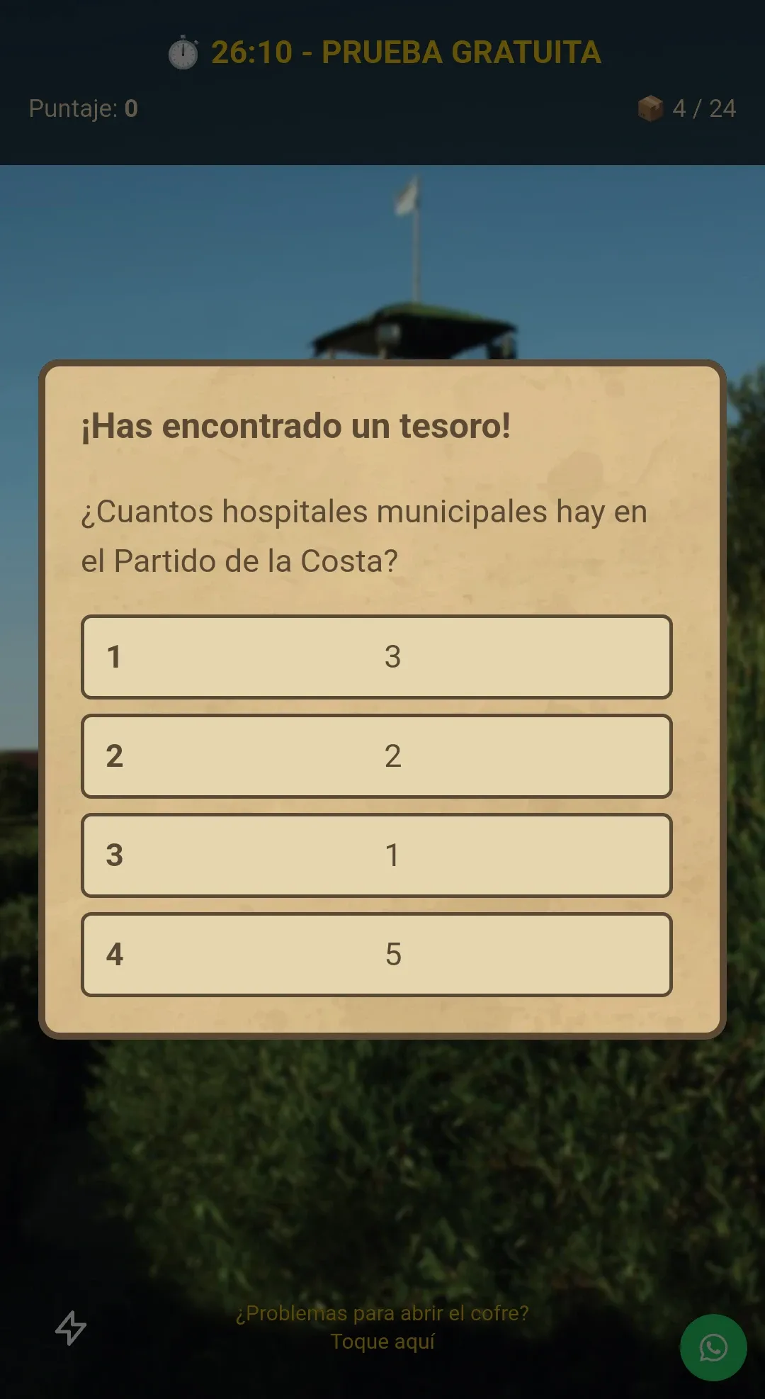 Pantalla de preguntas del juego